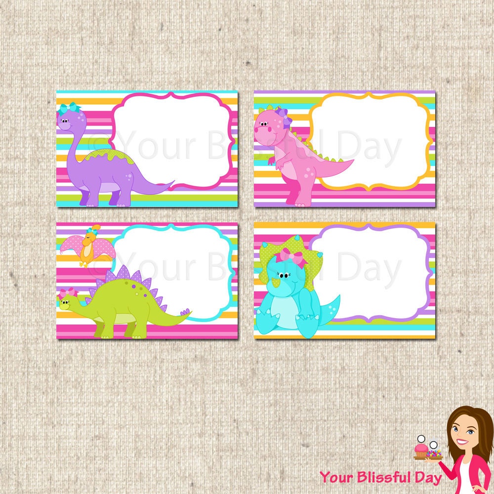 PRINTABLE Girl Dinosaur Party Label Tents Il_570xn