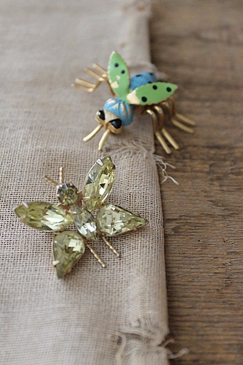 v i n t a g e insect brooch, butterfly, bee