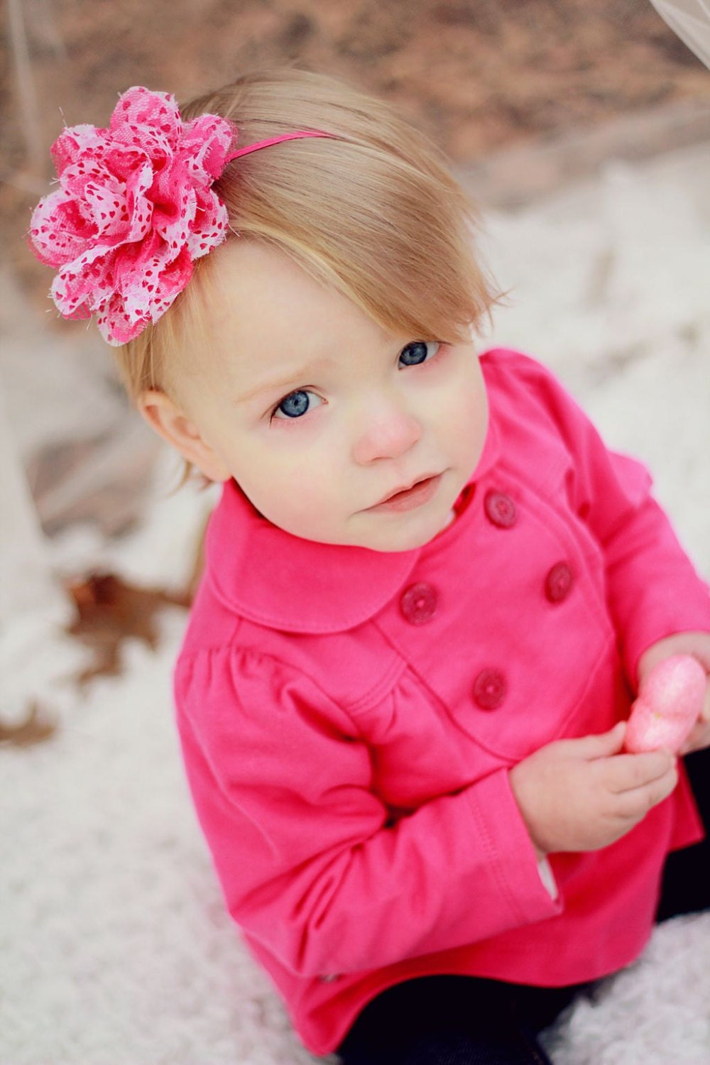 Pink Baby Headband, Baby Heart Headband, Pink Lace Headband, Skinny Baby Headband