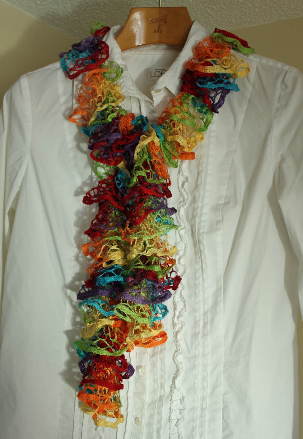 Rainbow Ruffle handknit  scarf