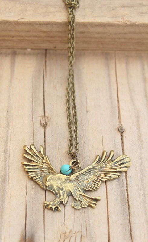 EAGLE FLY-Bronze necklace Statement necklace Bohemian Gypsy Native American Free People style Southwestern Rustic American girl