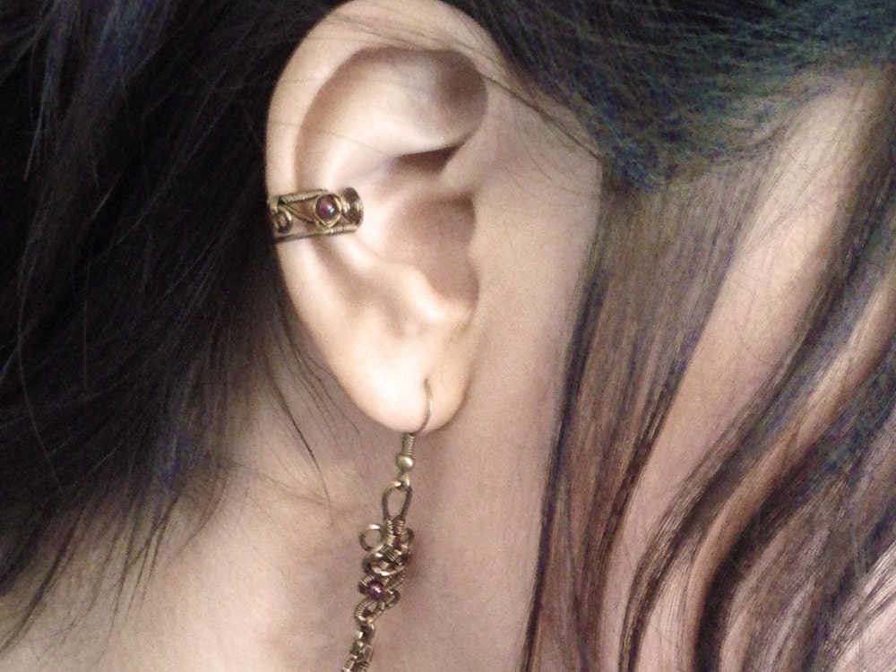 Brass Blood Garnet Ear Cuff