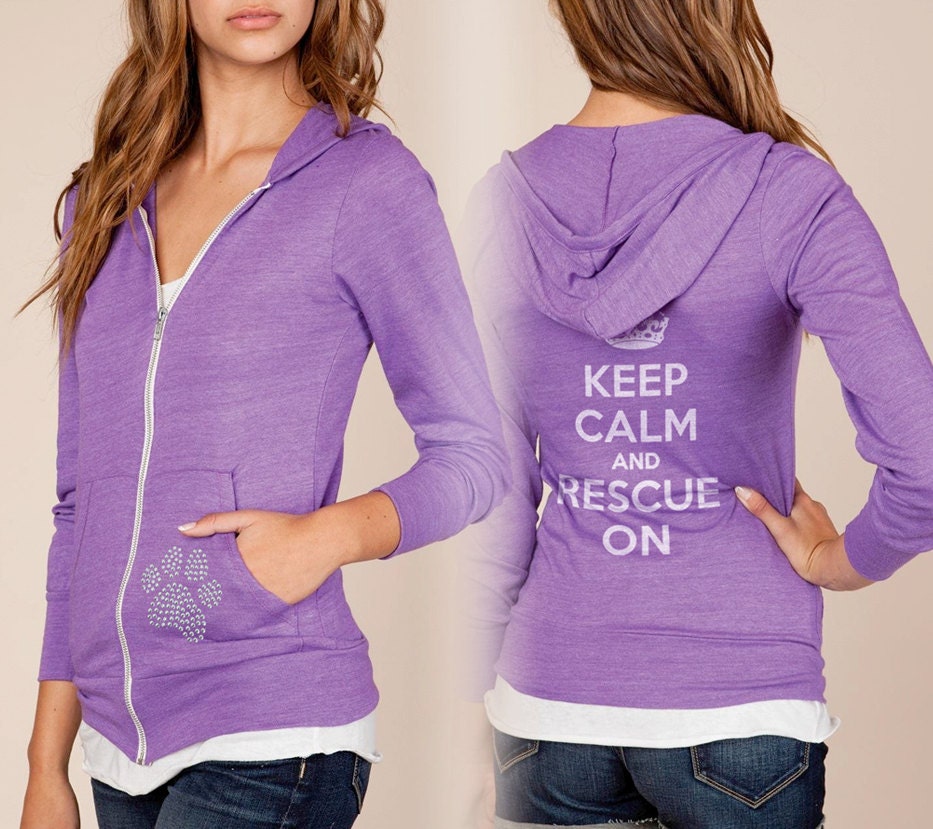 Keep Calm and Rescue On Studded Paw Print Lightweight Hoodie
