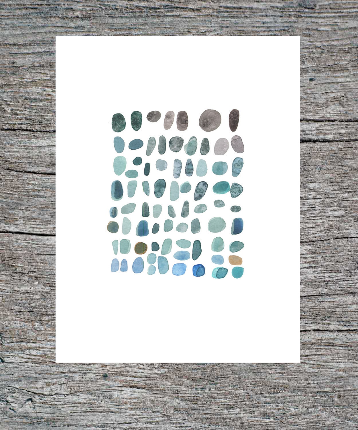 Rocks pebbles ocean blue aqua grey Abstract painting Watercolor painting  original abstract painting little painting 9 x 12"
