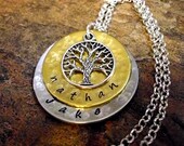 Personalized Jewelry, Mommy Necklace, Personalized Necklace, Hand Stamped Jewelry, 2 Mixed Metal Hammered Discs