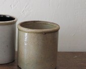 Antique Stoneware Utensil Crock - Deep Khaki Color - Rustic Patina