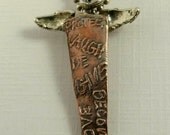 Angel Addison And The Power Of Words - Art Jewelry Pendant- Up Cycled Sterling, Copper, and PMC - 1167