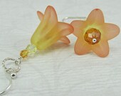 Yellow and Orange Earrings Lily Floral Silver Hand Dyed