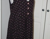 VINTAGE 70s Sleeveless Mini Dress, Pink Flowered, Black, Baby Doll, Sleeveless Dress, Rayon -M/L