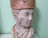 Vintage Champagne Colored Pill Box Hat with Netting
