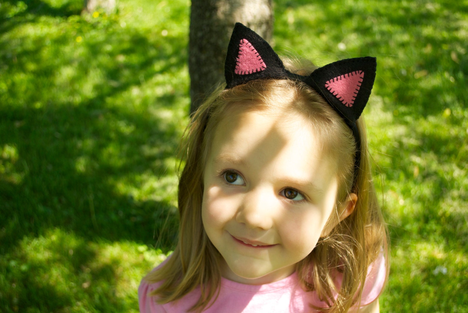 Wool Felt Black & Pink Cat Plush Ears Headband