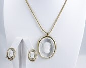 Warner Crystal Intaglio Necklace and Earring Demi Parure Set - Vintage