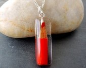 Red Pencil Pendant, Real Crayon in Resin, Resin Jewelry