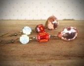 Poppy and Blush Long Dangle Earrings, Rhinestone, Kardashian, Peach, Pink, Opal