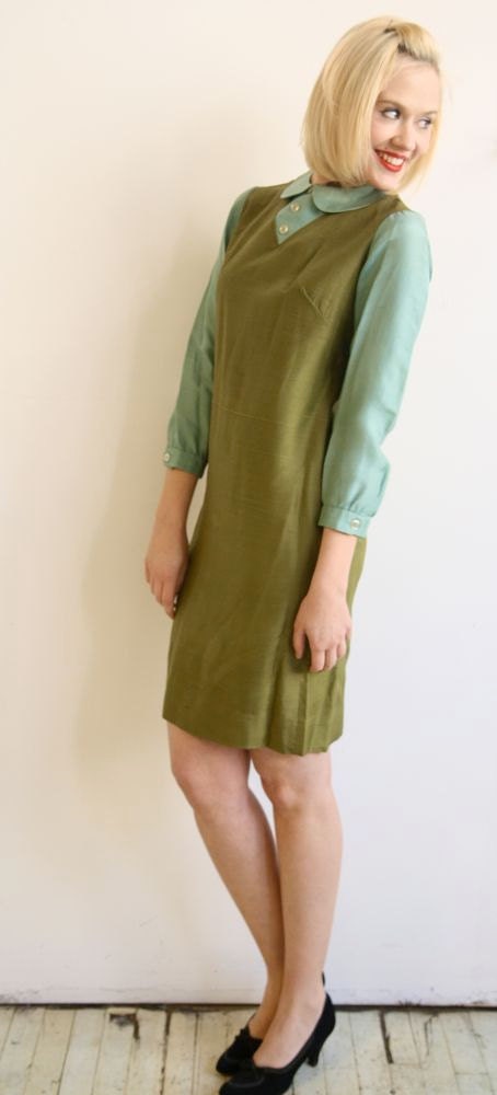 1960s Dress // Sage Silk Dress // Medium