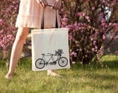 Bicycle Built for Flowers - Canvas Tote Bag (You Choose Handle Color) - seekerofhappiness
