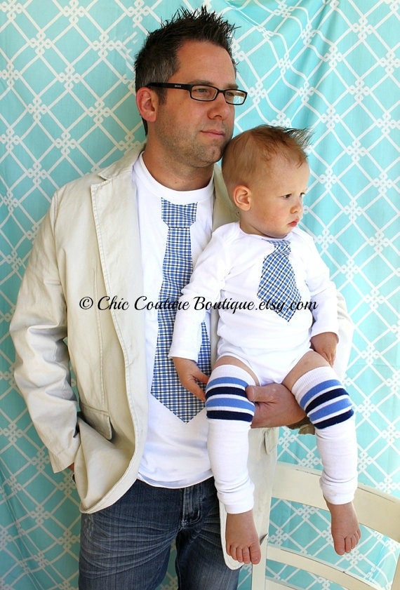 New Dad Set of 2, Dad & Baby Boy Tie Shirts. Tshirt for Daddy and Onesie for Son. Baby's 1st Father's Day Gift SET, Wedding.