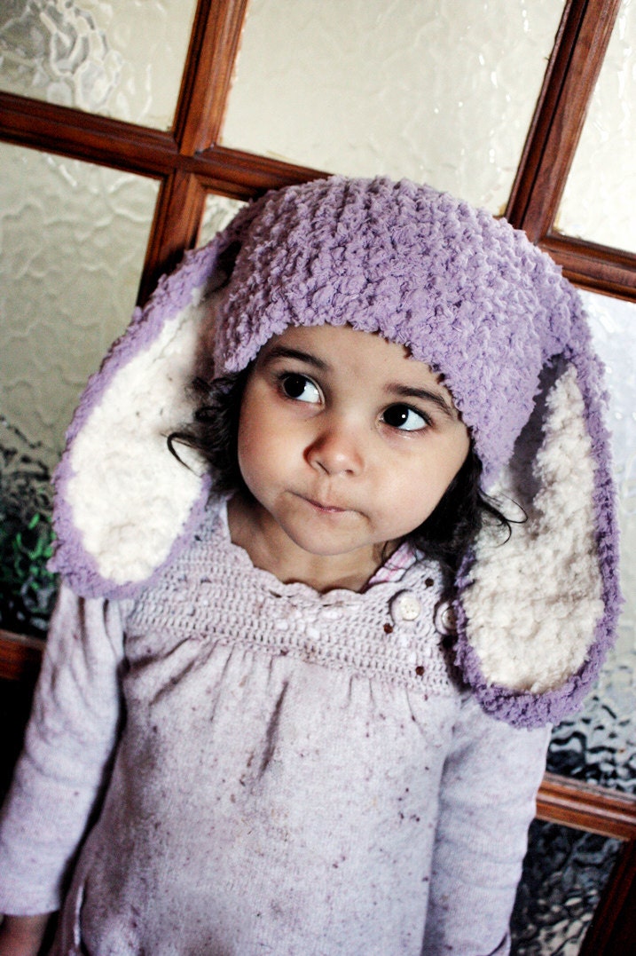 SALE 3 to 6m Bunny Lilac Baby Hat Baby Girl Bunny Beanie - Crochet Infant Bunny Ears Lilac Cream Bunny Hat Baby Photo Prop