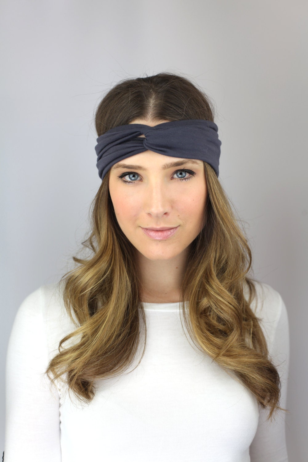 DARK GRAY twist turban essential workout headband, dark gray jersey headband