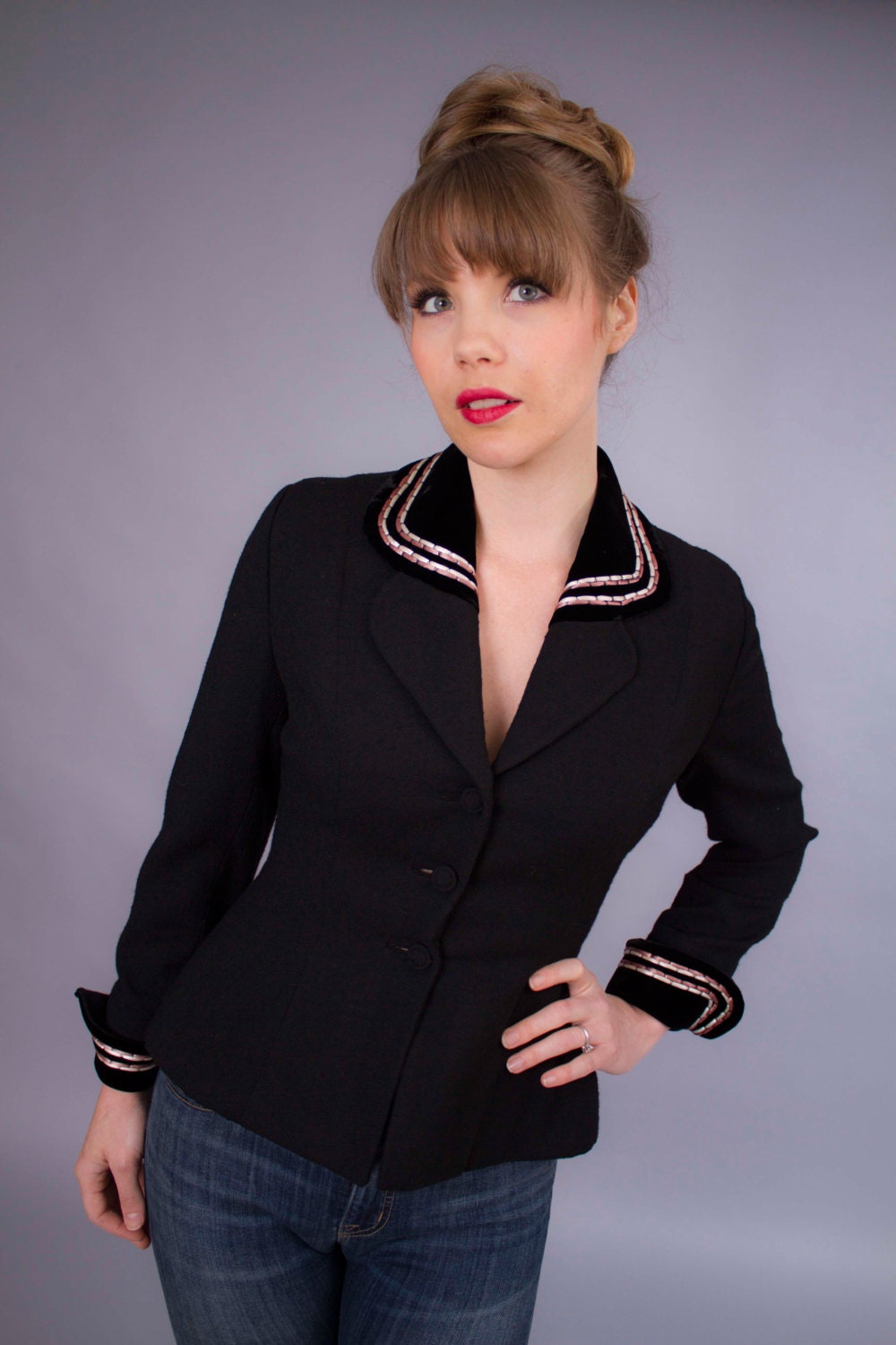1940s Lilli Annette jacket . Lilli Anne wool silk and velvet blazer . vintage fall fashion