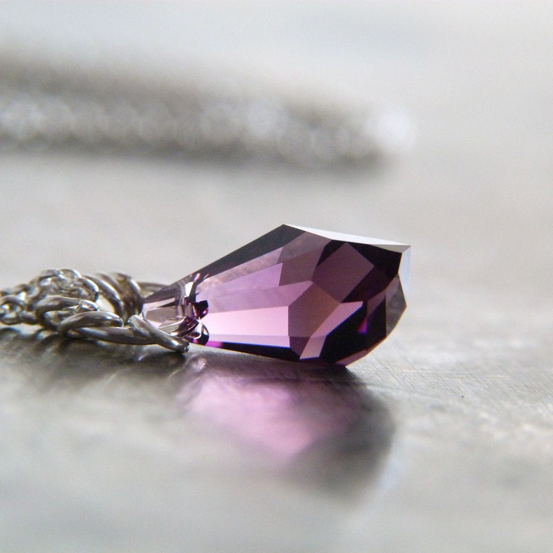 Purple Swarovski Crystal Polygon Briolette Pendant Necklace