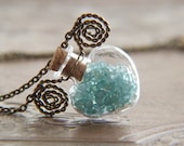 Peaceful Heart Vial Necklace - Apatite Wire Wrapped Pendant Necklace - Heart Shaped Bottle Necklace