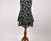 Vintage 1990's All That Jazz Dress -  Black Layered Tank Dress w/ Multicolor Floral Print Dress - Small