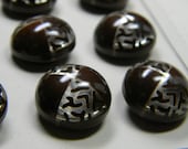 Twelve Czecho Slovakia Molded Brown Mirrored Self Shank Buttons