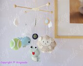 Baby Mobile - Nursery Mobile -  Felt Animals Mobile - Custom Mobile - Happy Frog Sheep Whale and Tennis Ball theme(You can pick your colors)