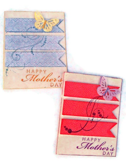 Butterfly Mother's Day Handmade Greeting Card Chevrons Polka Dots Vellum Swirls