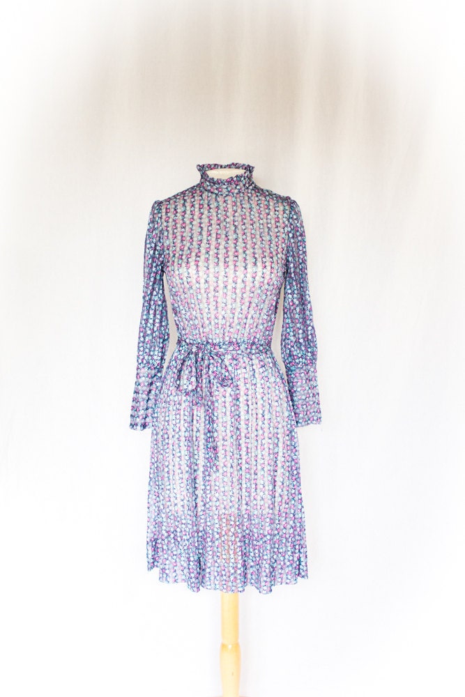 sheer floral purple blue striped dress size 9 10