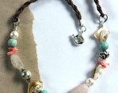 Summer necklace, multicolor, ceramic beads, bo hulley beads, art beads, rose quartz, shell, starfish pendant, by Esfera Jewelry