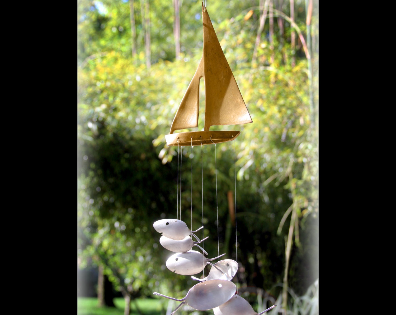 Brass Boat and Spoon Fish Nautical Wind Chime