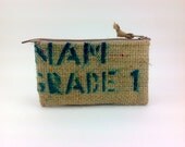 Coffee Sack Zipper Pouch - Burlap Pouch- Small Zipper Wallet - Burlap Case- Handmade zip pouch- Womens Wallet - Ready to Ship