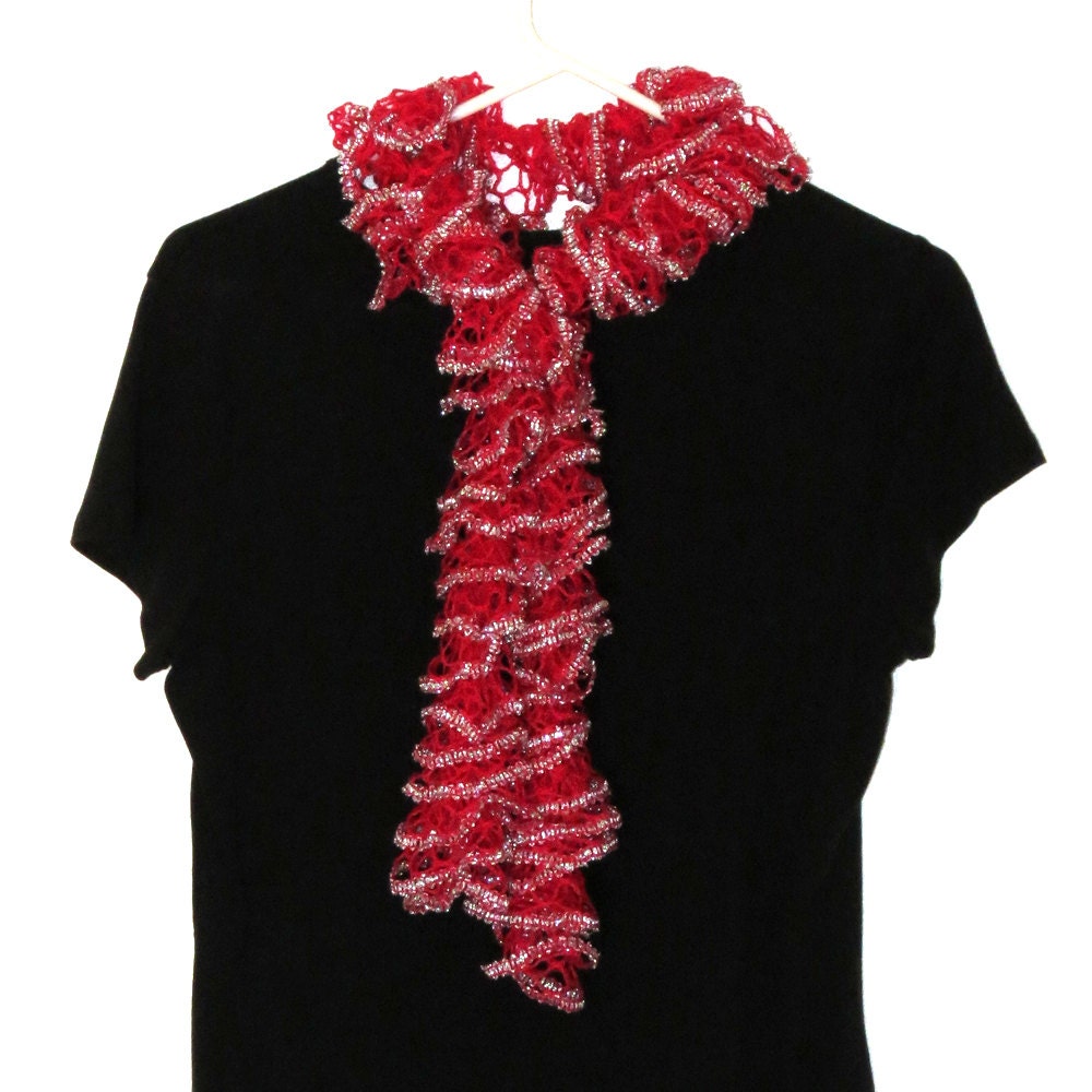 Red Ruffle Scarf Glitter 74"
