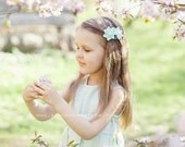 Girl pastel mint hair clips - Flower girl hair clippies -  Children summer accessories