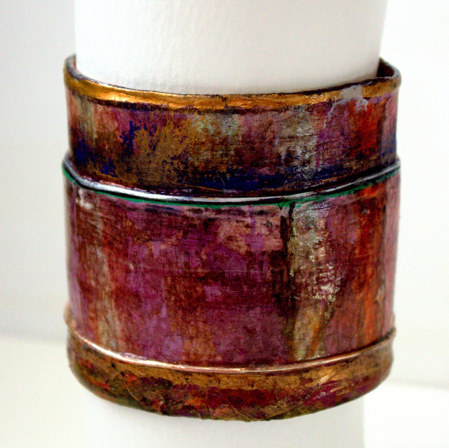 paper cuff bracelet, brick and earth inspired, watercolored,  unusual, handmade