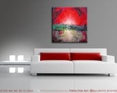 TEXTURED Original Abstract Painting 30x30 Canvas Modern Acrylic Red, Green, Gray Fine Art by Maria Farias