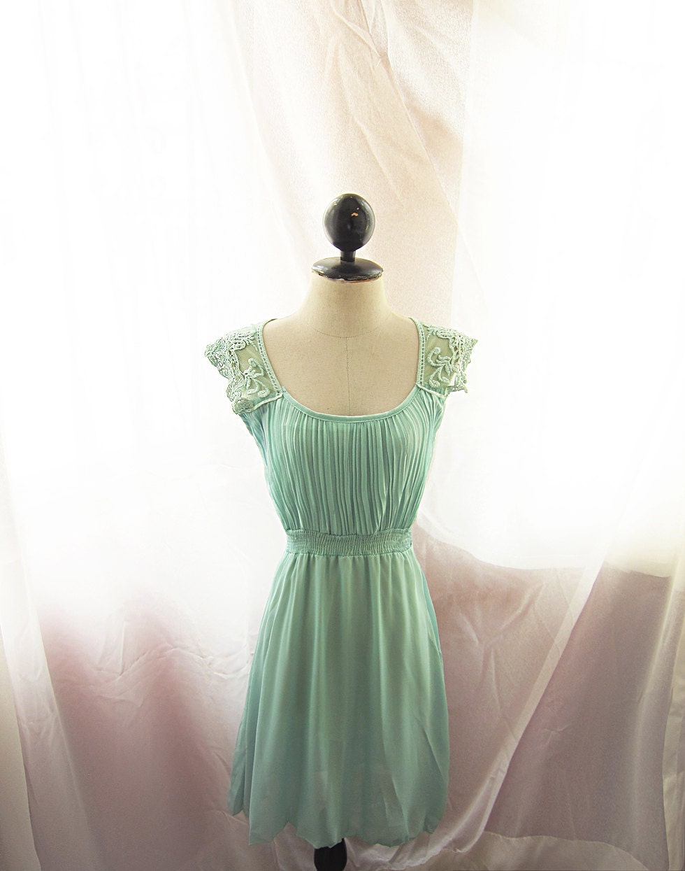 Mermaid Tears Seafoam Blue Medieval Mint Green Dress Minty Pleated Marie Antoinette Alice in Wonderland Bohemian Ethereal Jane Austen Dress