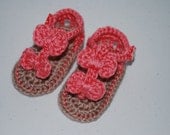 Strawberry Pink Crochet Baby Bow Sandals/Baby Shower Gift/Choose Size