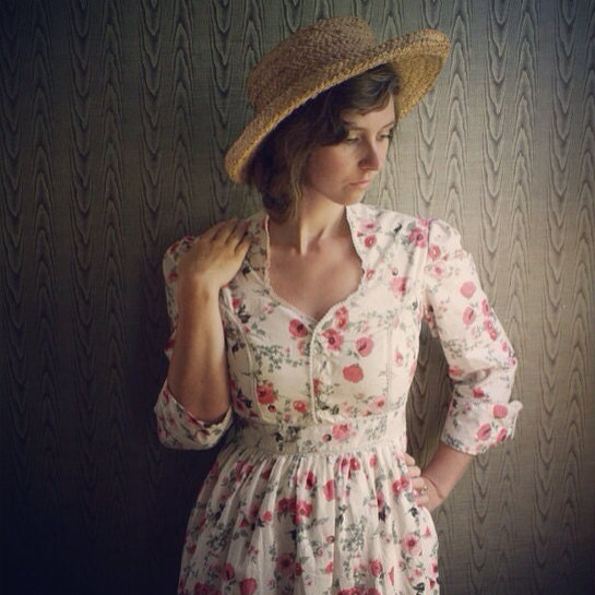 Floral cotton lawn maxi dress with lace detailing and 3/4 sleeves- custom made to measure