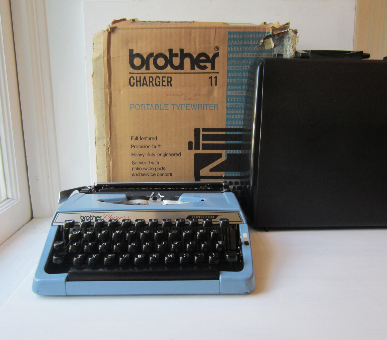 Vintage Blue Brother Charger 11 Portable Manual Typewriter with Case and Original Box - Working Machine