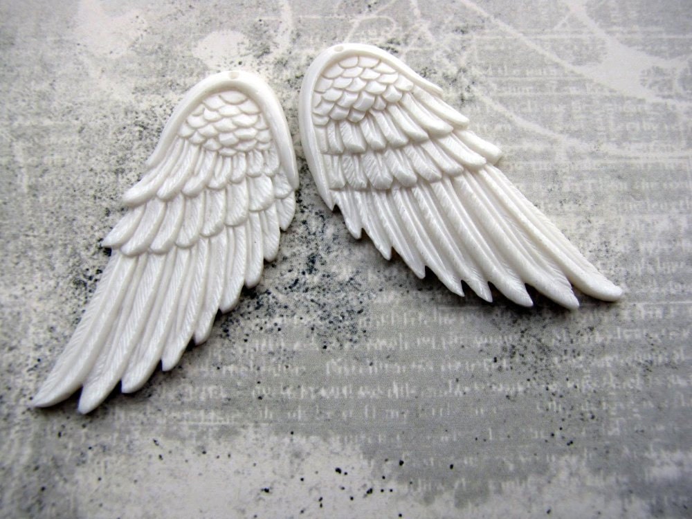 Give Me Wings Carved Bone Pair Drilled Pendant Beads