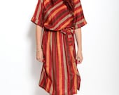 Vintage 1970s tribal striped orange red brown khaki dress