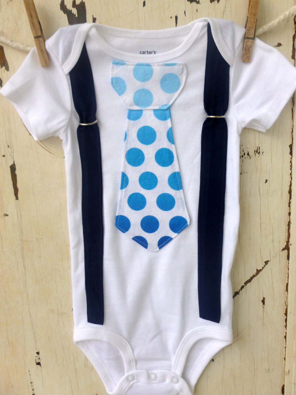 Suspenders and Tie Onesie - Baby Boy Onesie - Photo Prop - Infant Onesie - Modern Clothing - Orange Gingham