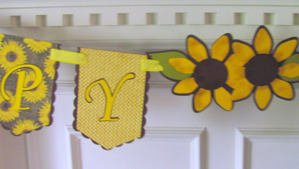 Sunflowers & Burlap Happy Birthday Banner Country Charm Birthday Banner