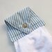White Hanging Hand Towel - Gold Monogrammed L - Natty Blue Striped Topper