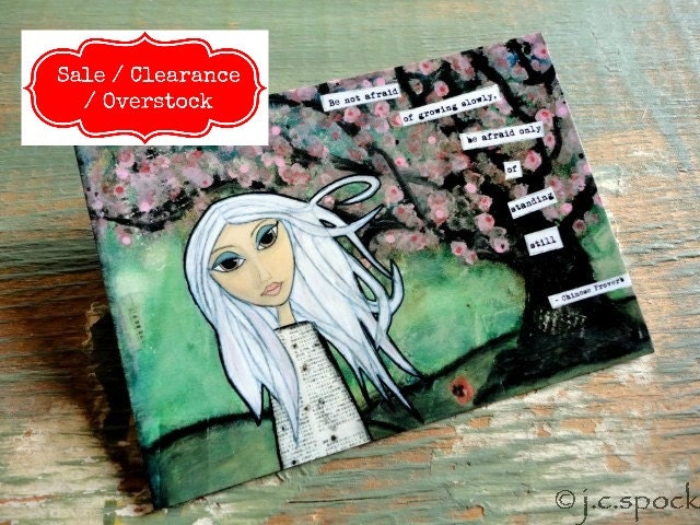 Sale/Overstock: Growing Slowly Girl ACEO, Mixed Media ACEO, Inspirational ACEO, Folk Art, discount, sale, clearance, destash, overstock