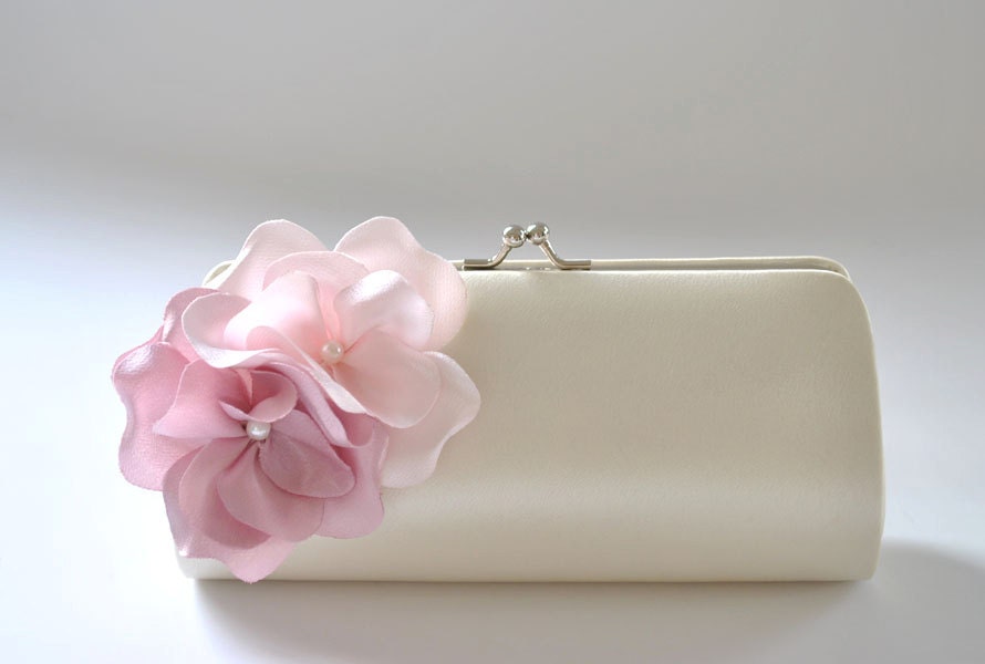 Ivory - Dusty Rose and Pale pink / Small Bridal - Bridesmaid clutch / Prom clutch / Cocktail Clutch / Evening Clutch