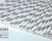 12 Silver Light Grey Striped Biodegradable Paper Straws   & Digital Flags - Party - Birthday - Baby Shower - Wedding